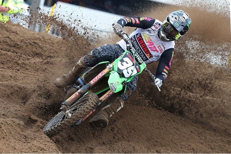 Roan van de Moosdijk of the F&H Kawasaki MX2 Racing Team took a moto podium